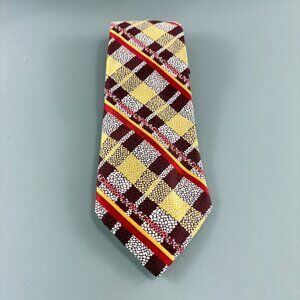 Mervyn's Leonardo Yellow / Red Plaid Men's Tie 4" x 58" Vintage